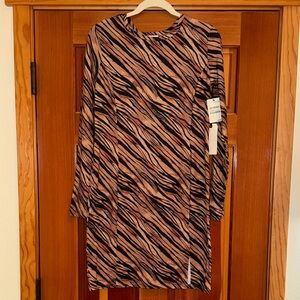 Leith Black and Brown Tiger Print Long Sleeve Bodycon Dress